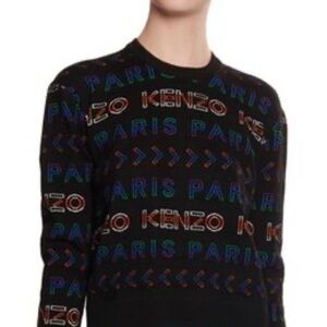 Kenzo Black Sweater with Colorful Logo Patterns